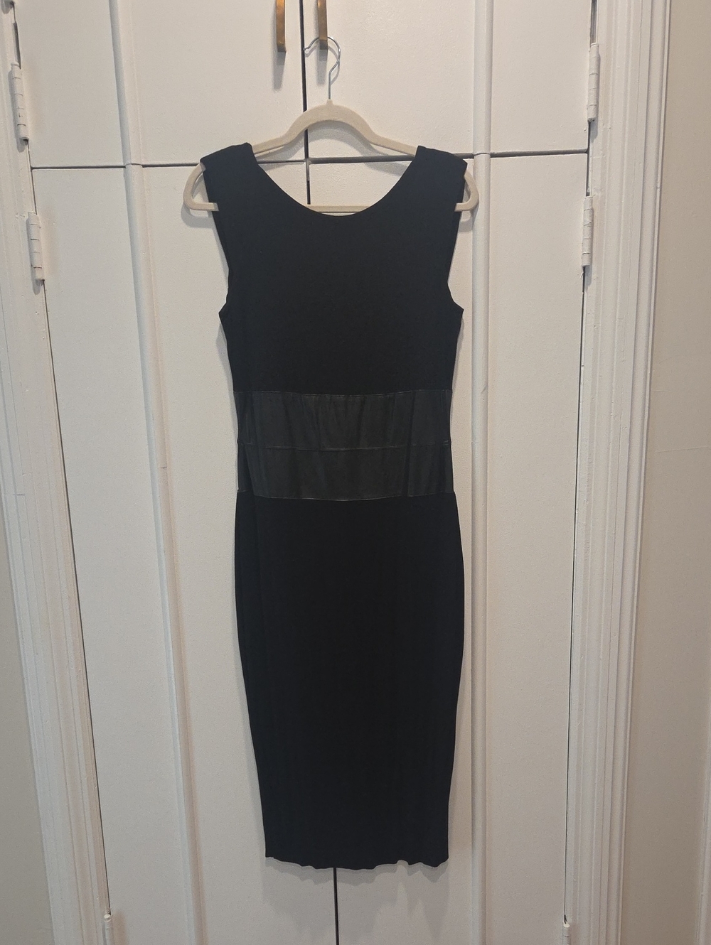 Bailey 44 Black Sleeveless Midi Dress with Faux Leather Waistband